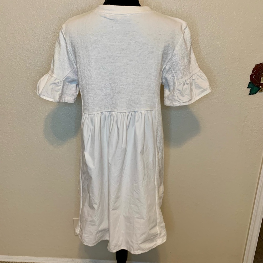 English Factory Puff Sleeve Babydoll Dress White Size Medium - Picture 10 of 15